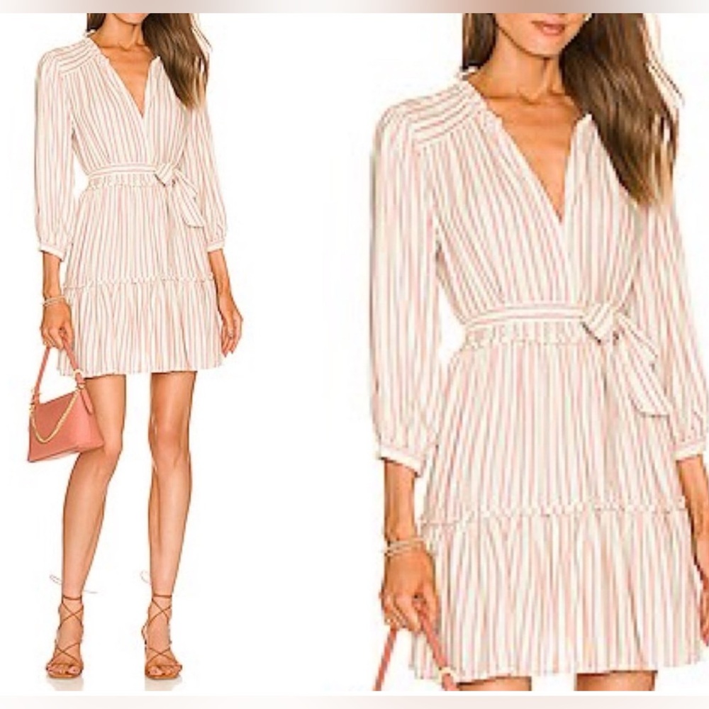 PAIGE Cream and Pink Striped Long Sleeve Dress